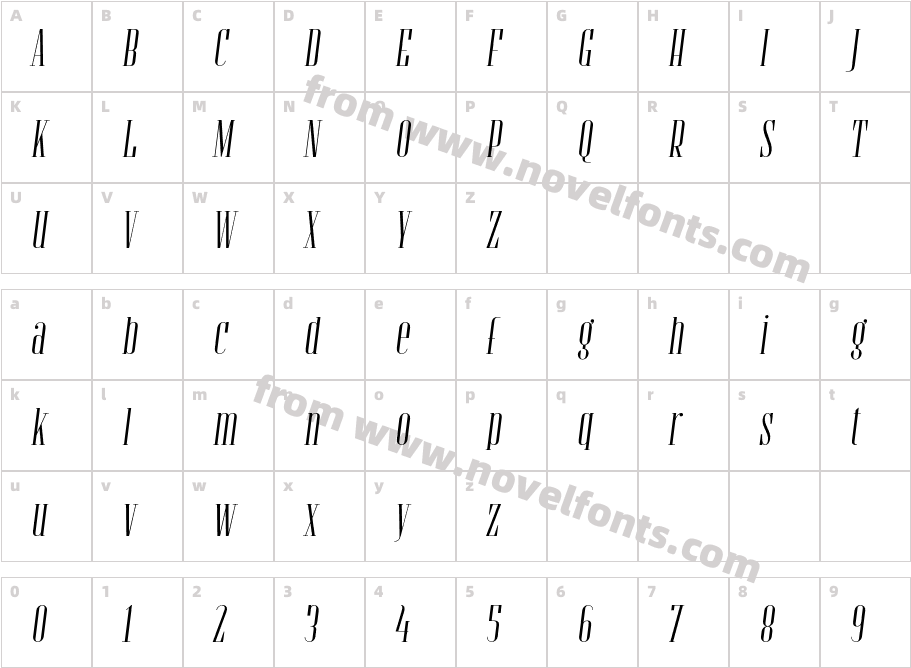 Numina Glamour ObliqueCharacter Map
