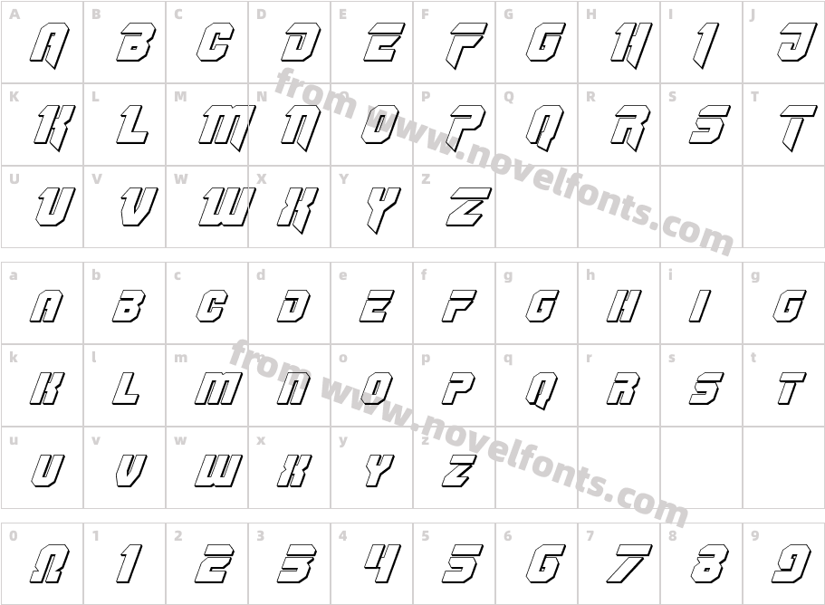 Omega Force 3D ItalicCharacter Map