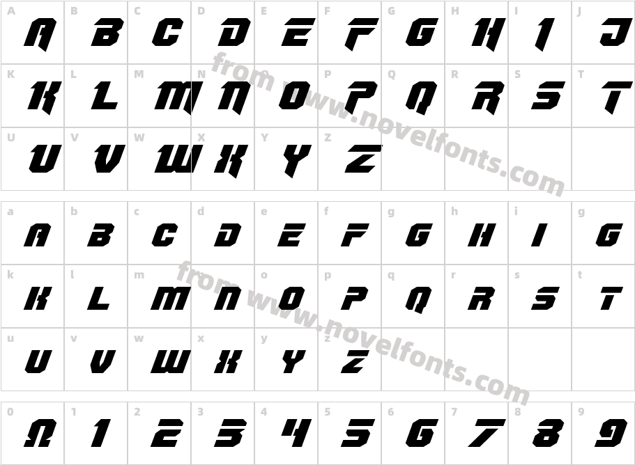 Omega Force Expanded ItalicCharacter Map