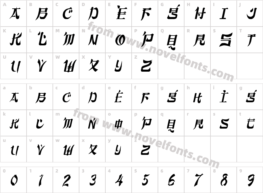 Orient2 Condensed ItalicCharacter Map