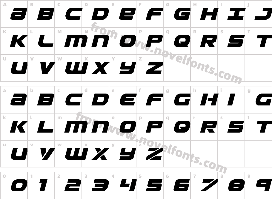 Ozda Expanded ItalicCharacter Map