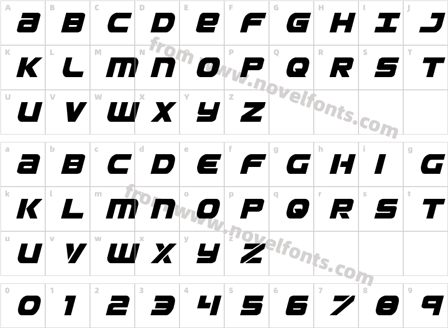 Ozda ItalicCharacter Map
