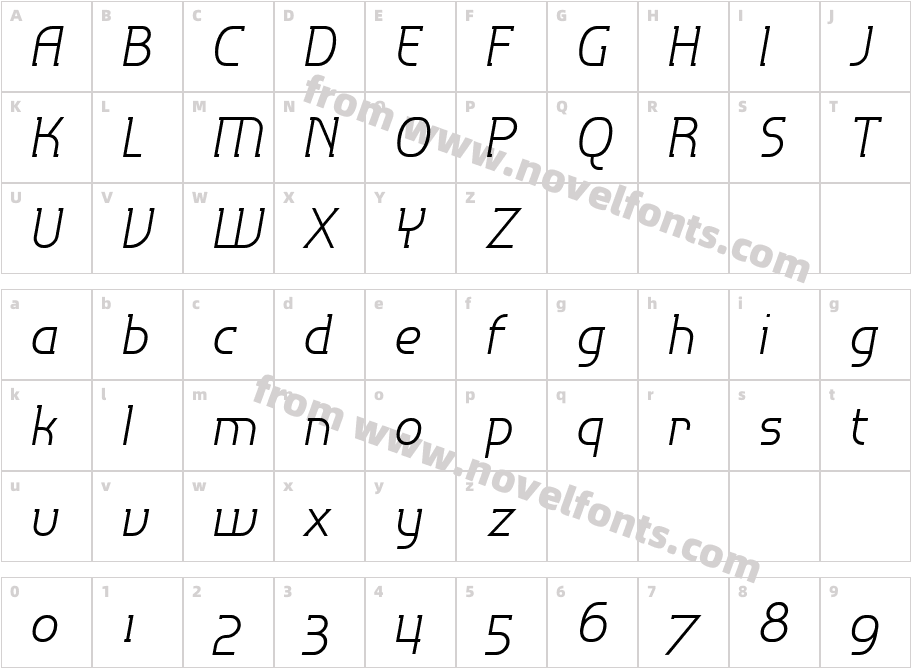 P22 Hedonic Light ItalicCharacter Map