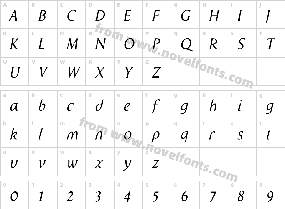 P22 Wedge ItalicCharacter Map
