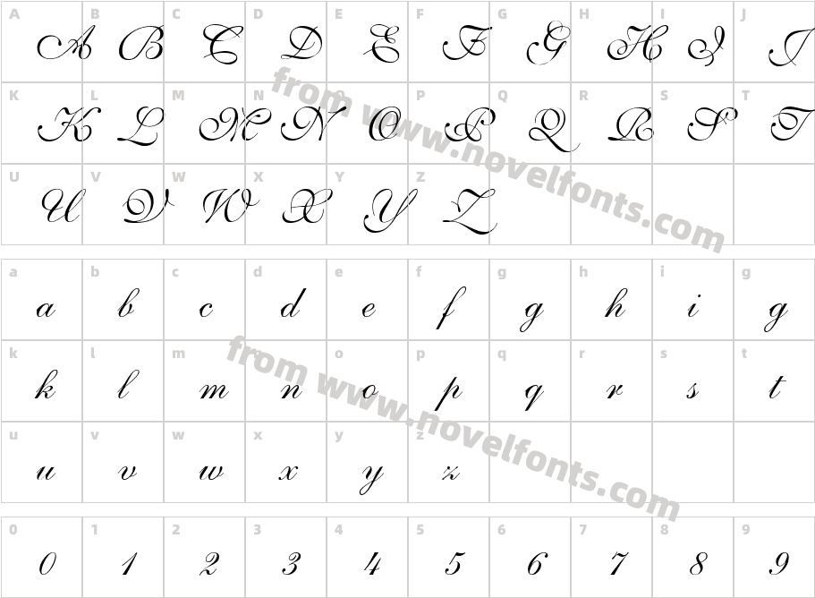 Parsons ItalicCharacter Map