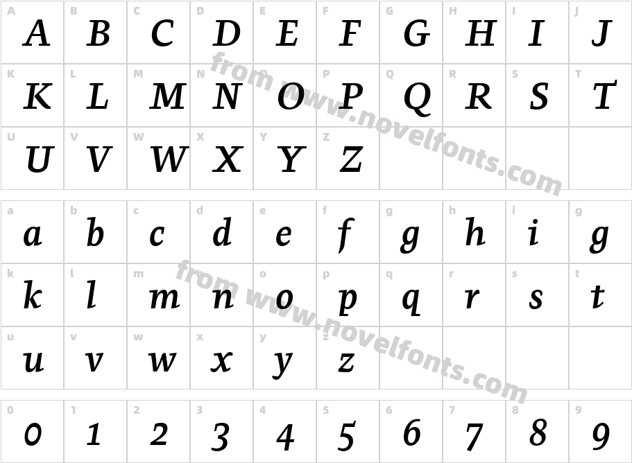 Pepone Book Bold ItalicCharacter Map