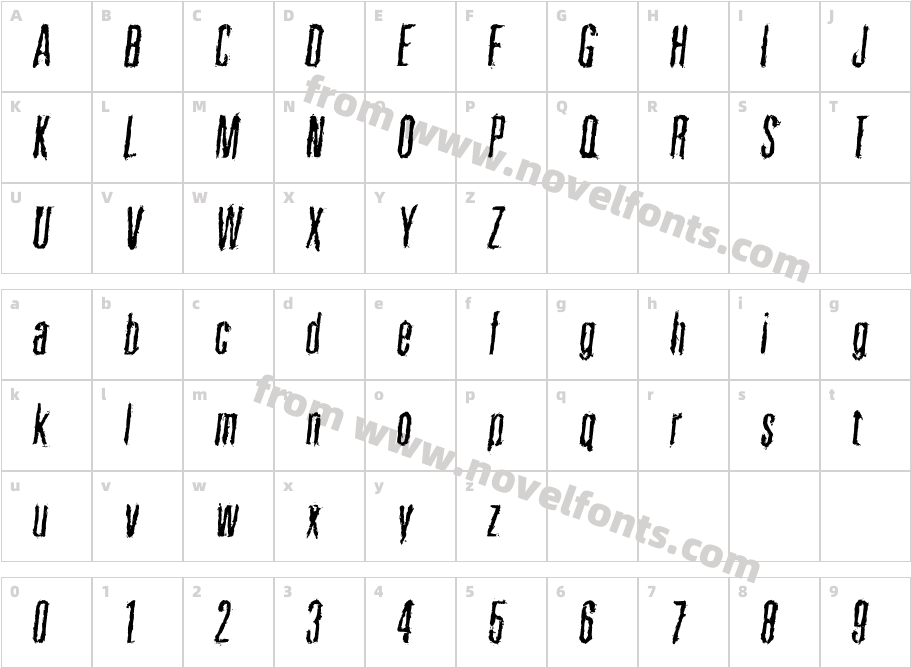 Pewter Trashed ItalicCharacter Map