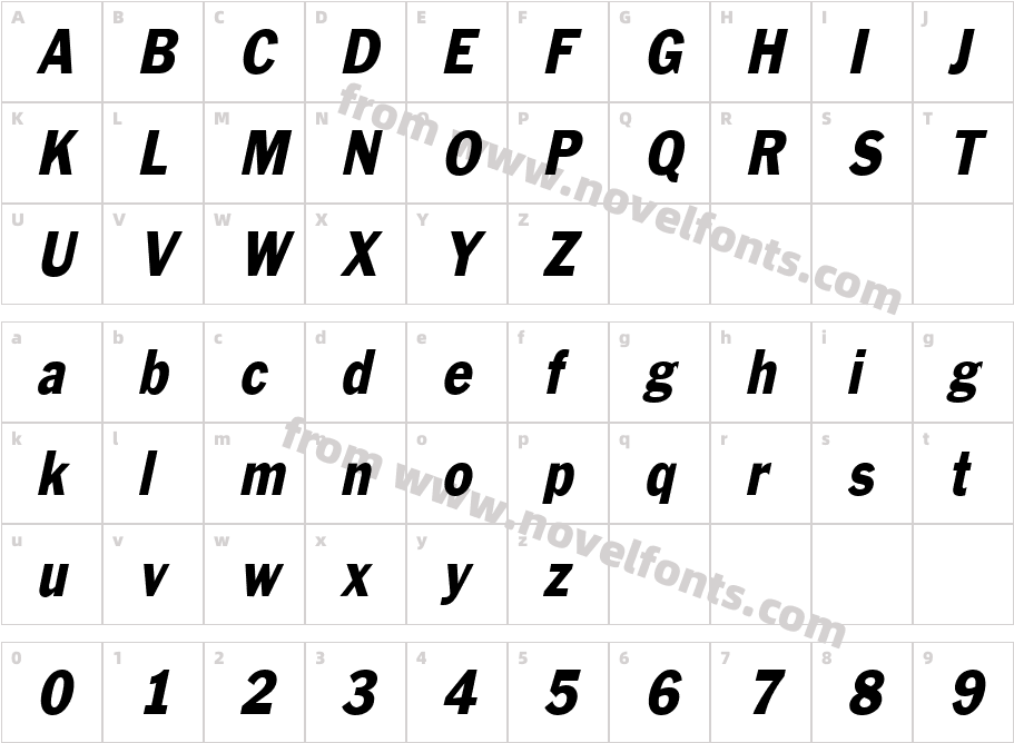Philadelphia Condensed ItalicCharacter Map