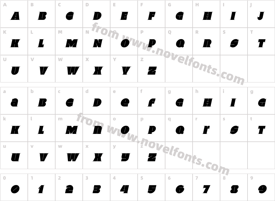 Placarto 4F ItalicCharacter Map