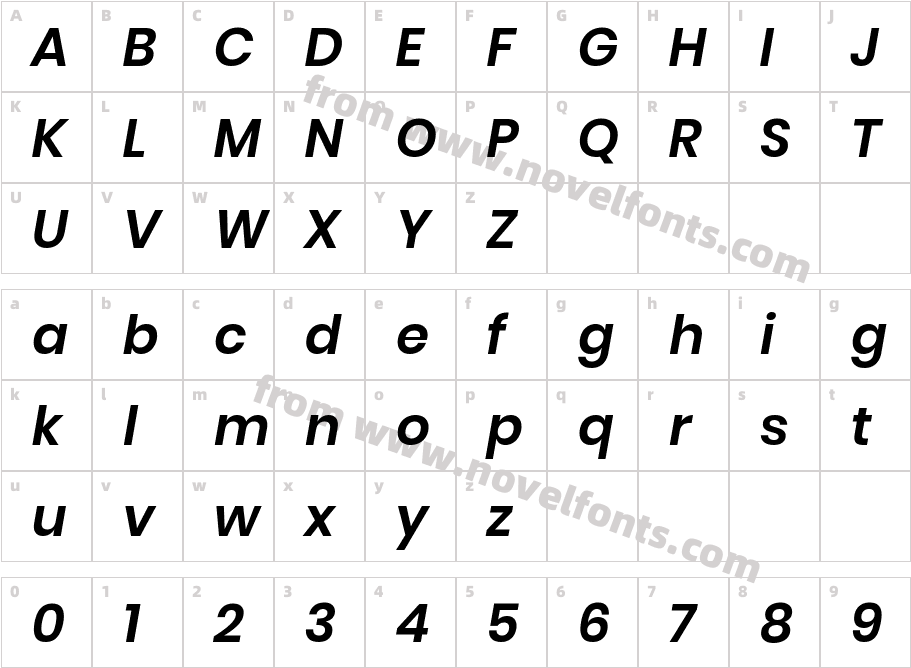 Poppins Semibold ItalicCharacter Map