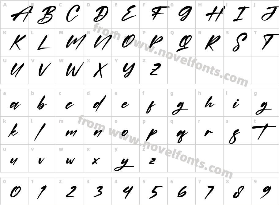 Quillajas Script ObliqueCharacter Map