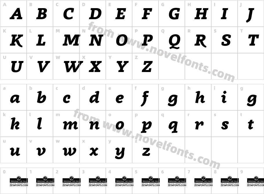 Radcliffe Display Extra Bold ItalicCharacter Map