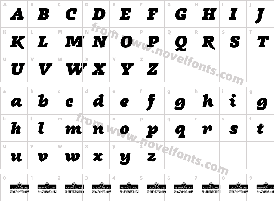 Radcliffe Display Heavy ItalicCharacter Map