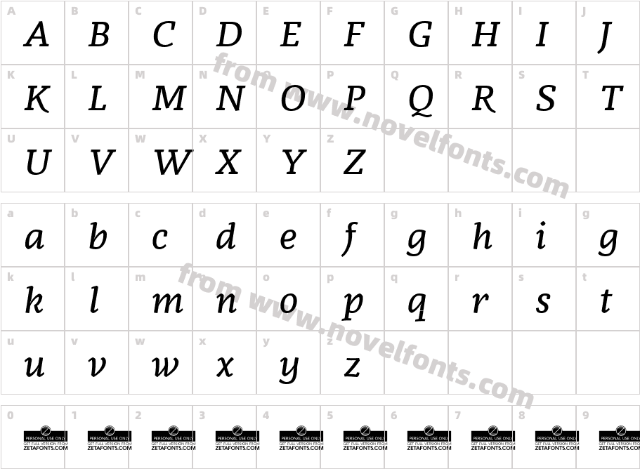 Radcliffe Text Medium ItalicCharacter Map