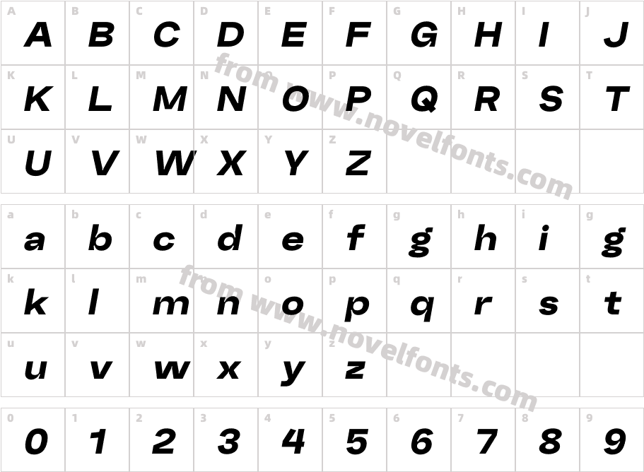 Random Grotesque Spacious Black ItalicCharacter Map