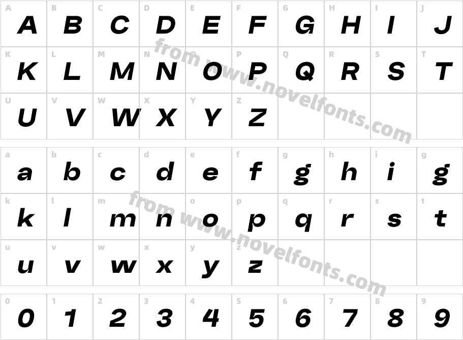 Random Grotesque Spacious Black ItalicCharacter Map