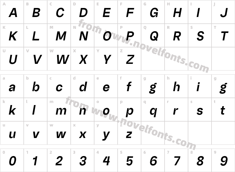 Random Grotesque Standard Bold ItalicCharacter Map