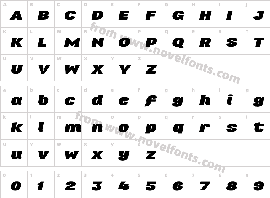 Republica 4F Extra Wide Black ItalicCharacter Map