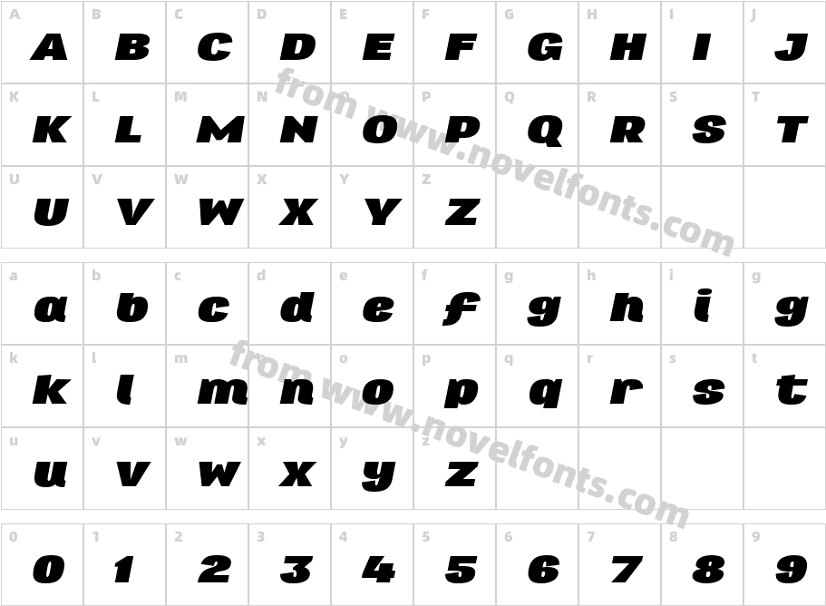 Republica 4F Extra Wide Black ItalicCharacter Map