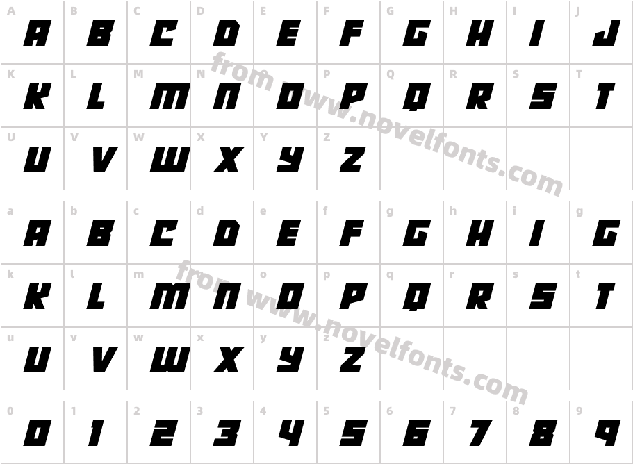 Robot Radicals ItalicCharacter Map