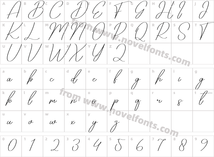 Romantic Signature RegularCharacter Map