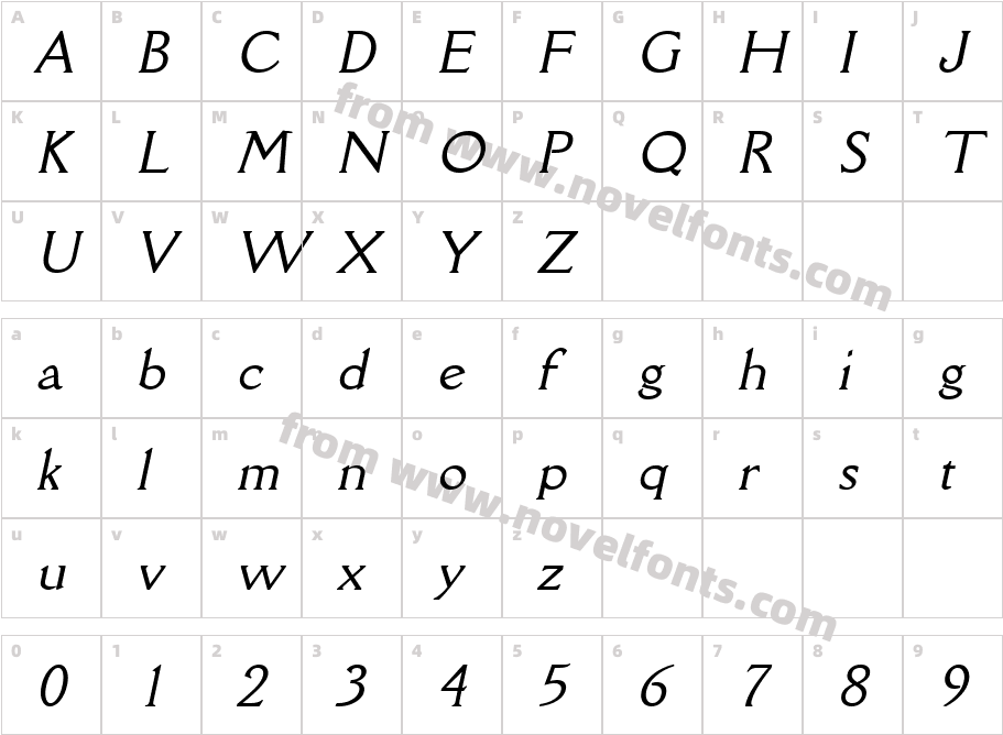 Rory ItalicCharacter Map