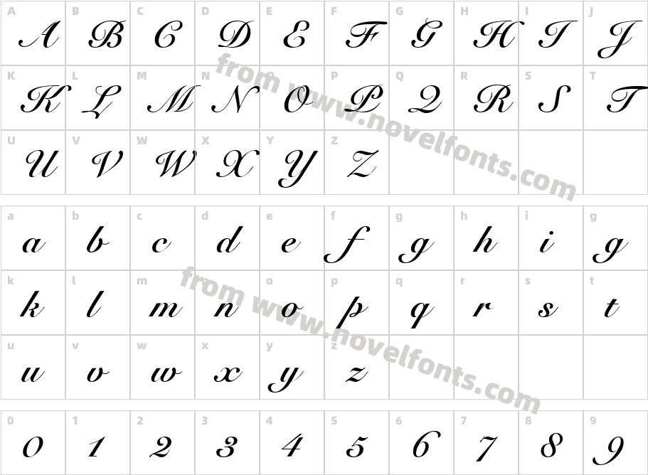 Roundhand BoldCharacter Map