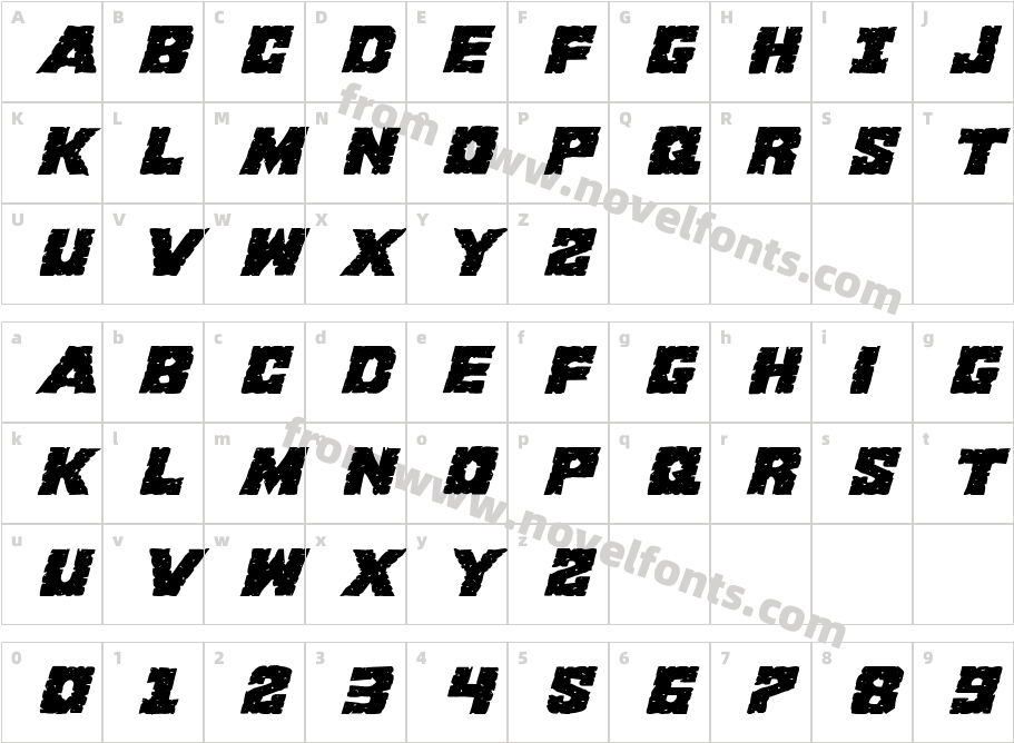 King Commando Expanded ItalicCharacter Map