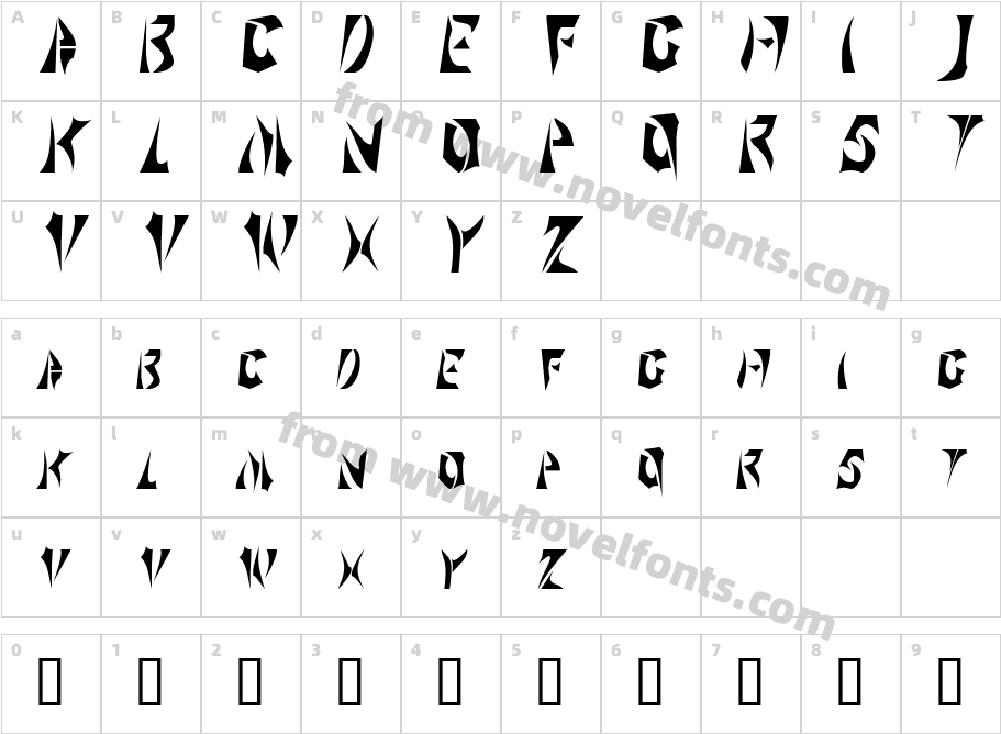 Sabertooth Condensed RegularSWFTECharacter Map
