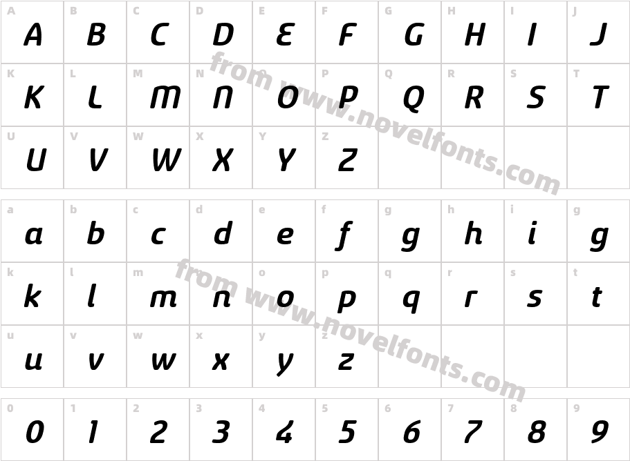 Sancoale Softened Bold ItalCharacter Map