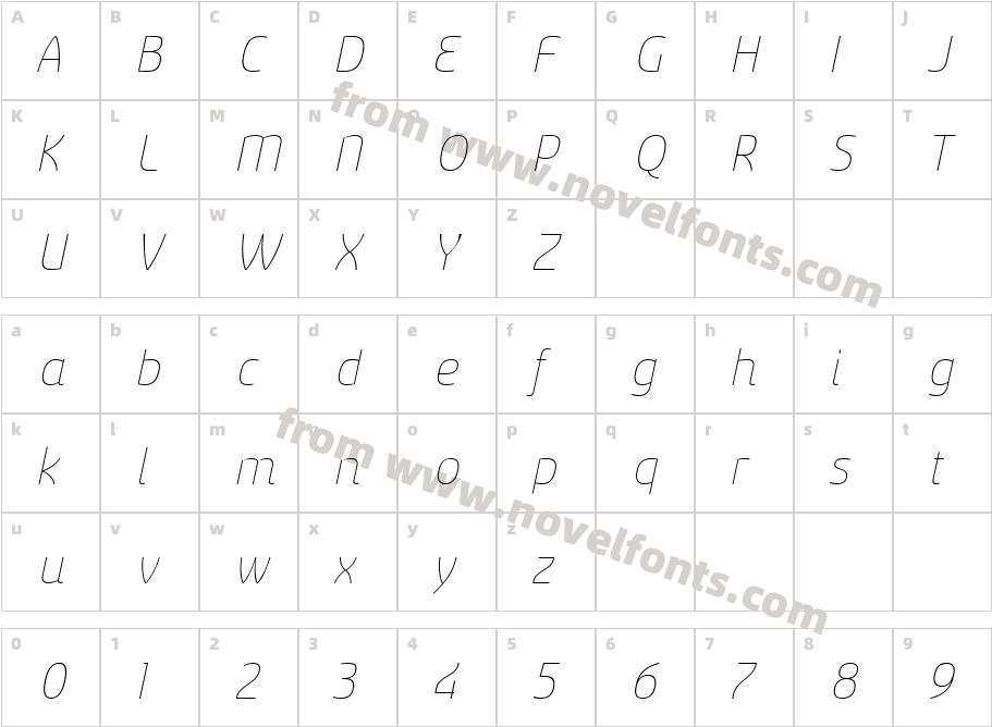 Sancoale Softened Thin ItalCharacter Map