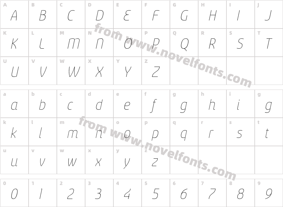 Sancoale Thin ItalicCharacter Map