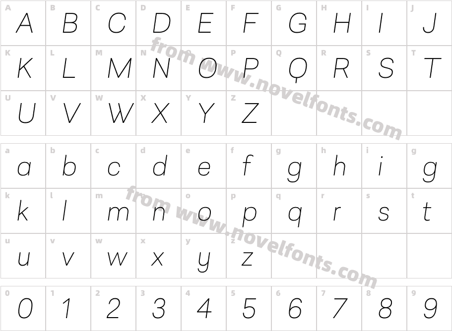 Sarine Thin ItalicCharacter Map
