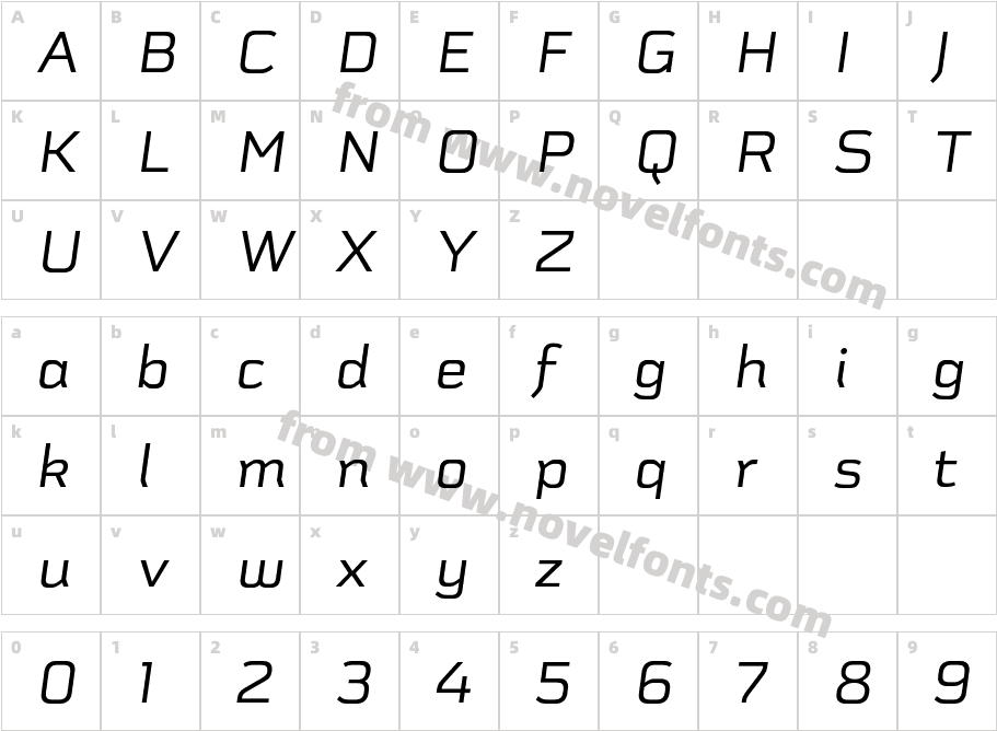 Schwager Sans ItalicCharacter Map