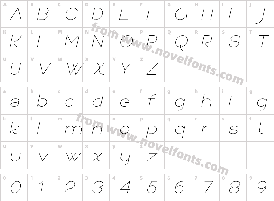Sean Henrich ATF Extra Light ItalicCharacter Map