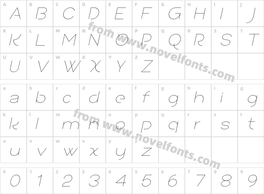 Sean Henrich ATF Ultra Light ItalicCharacter Map