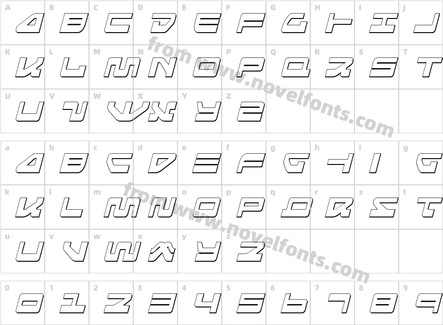 Searider Falcon 3D ItalicCharacter Map