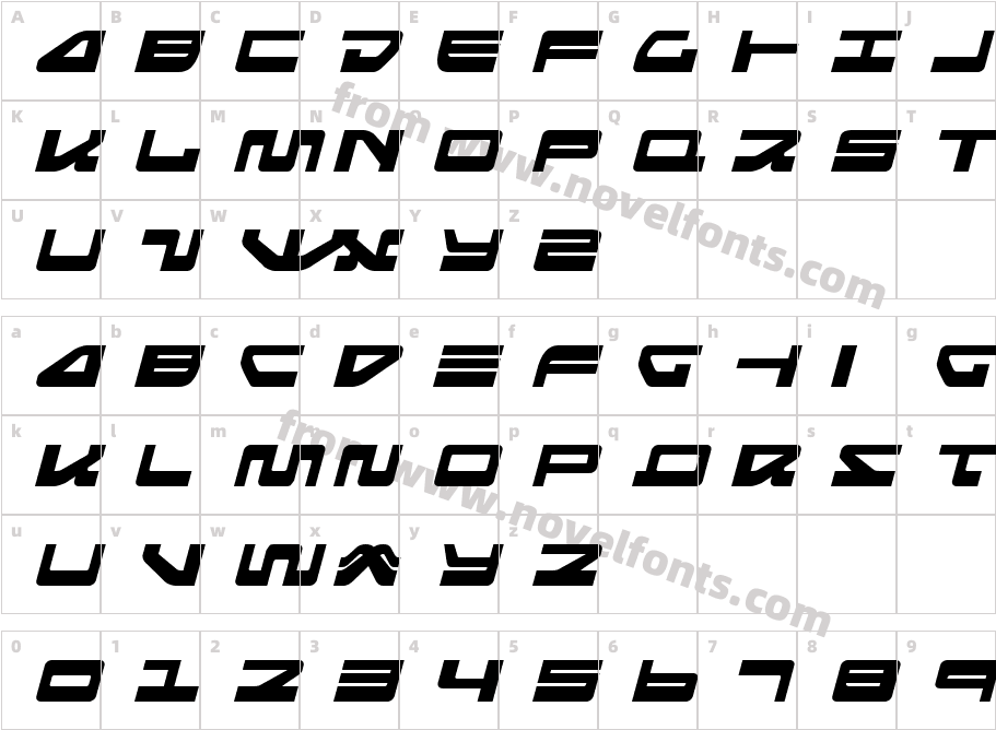 Searider Falcon Expanded ItalicCharacter Map