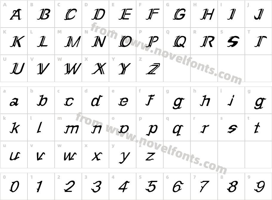 Seblade Black ItalicCharacter Map