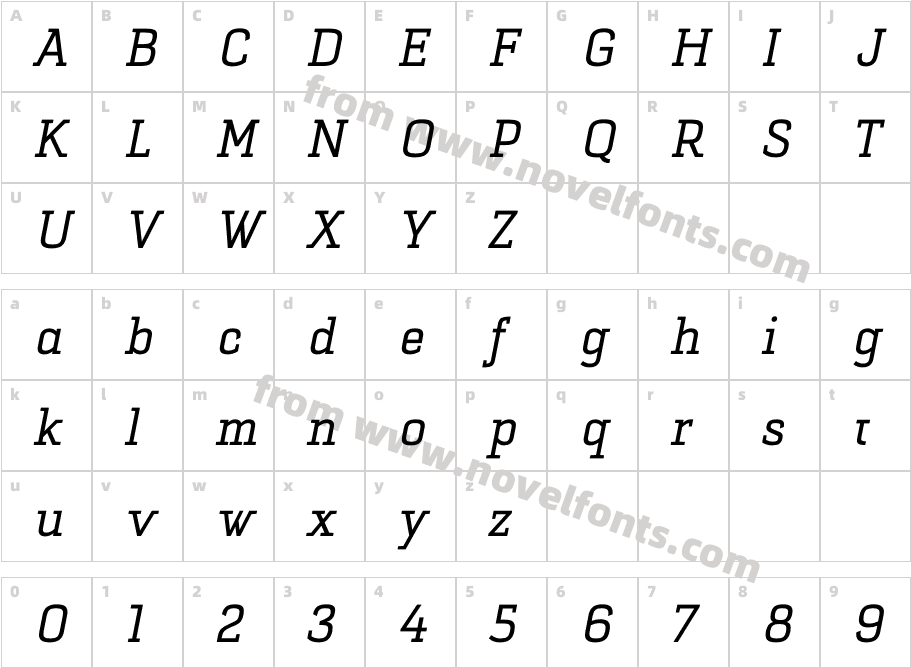 Selektor Slab Regular ItalicCharacter Map