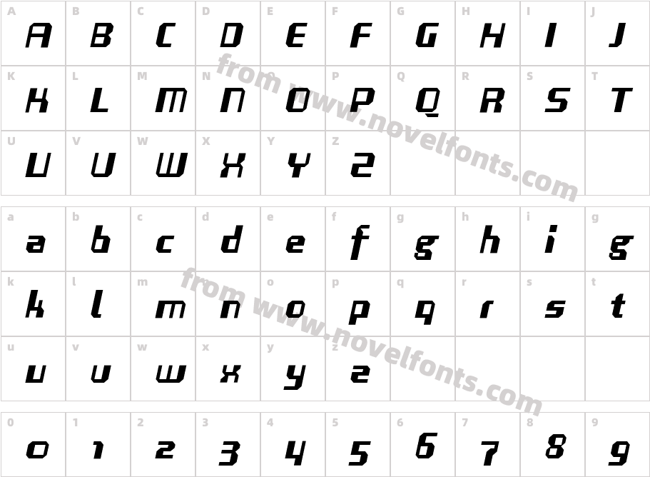 Sequel ItalicCharacter Map