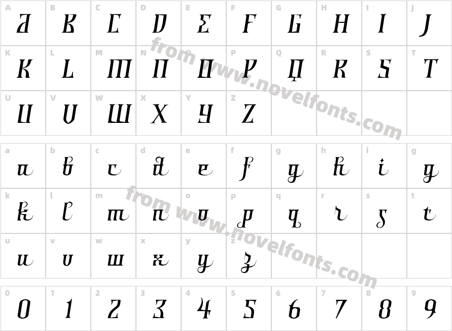 Shiraz ItalicCharacter Map