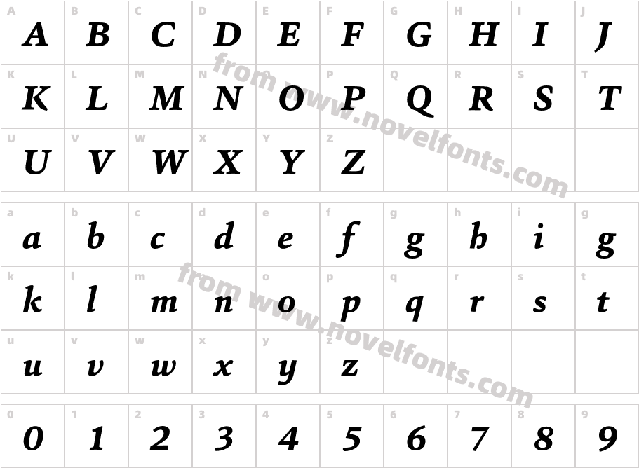 Sina Extra Bold ItalicCharacter Map