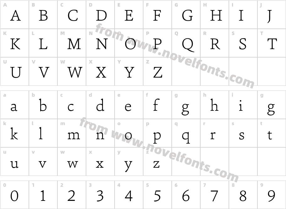 Sina Extra LightCharacter Map