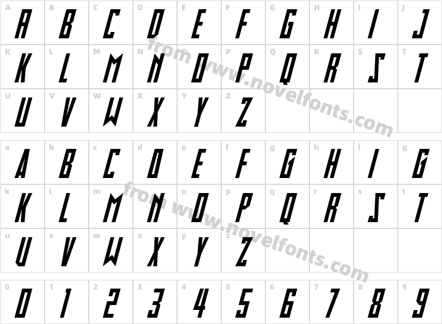 Slimbots ItalicCharacter Map