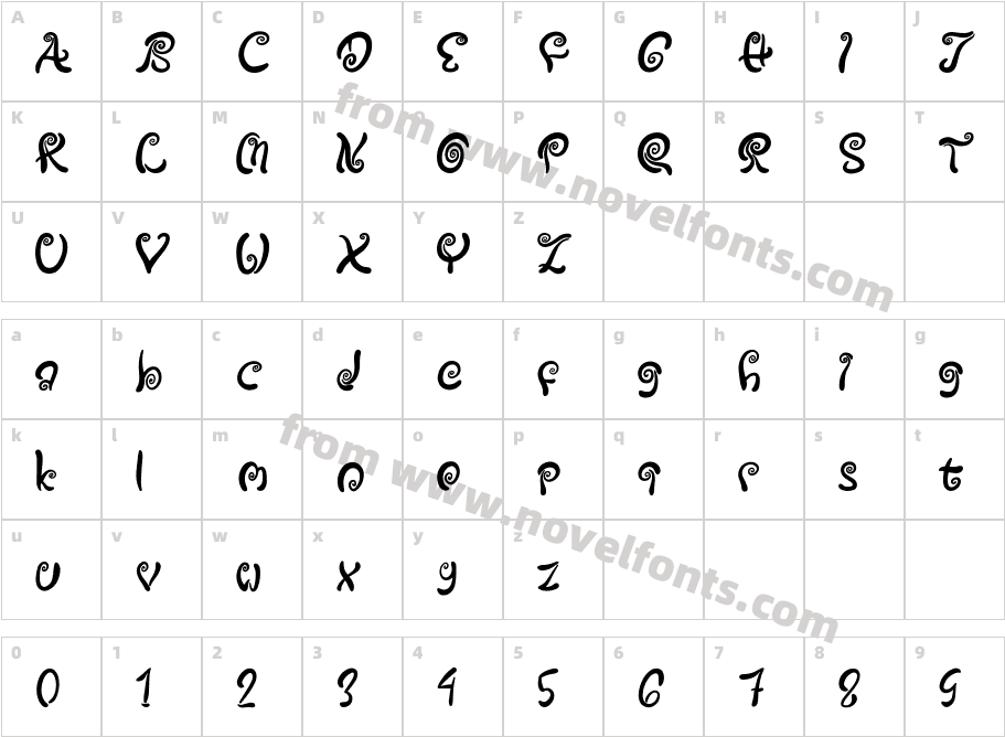 Spiral FontCharacter Map