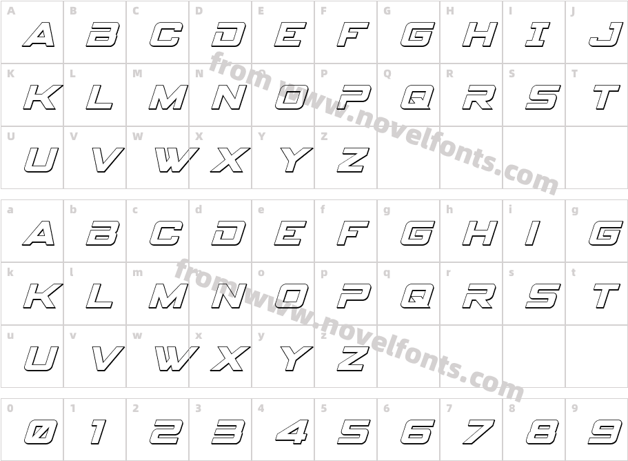 Spy Agency 3D ItalicCharacter Map