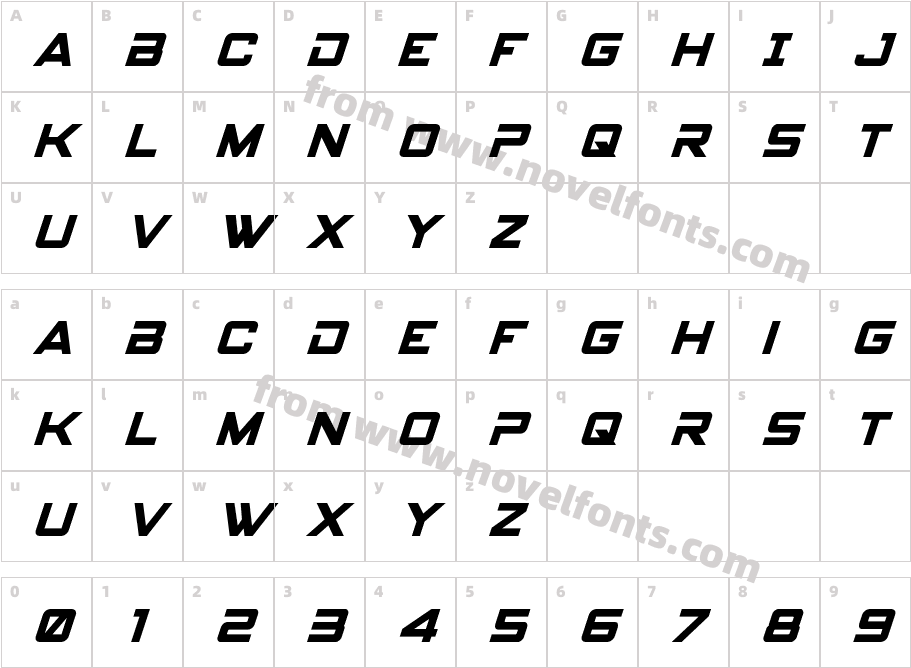 Spy Agency Condensed ItalicCharacter Map