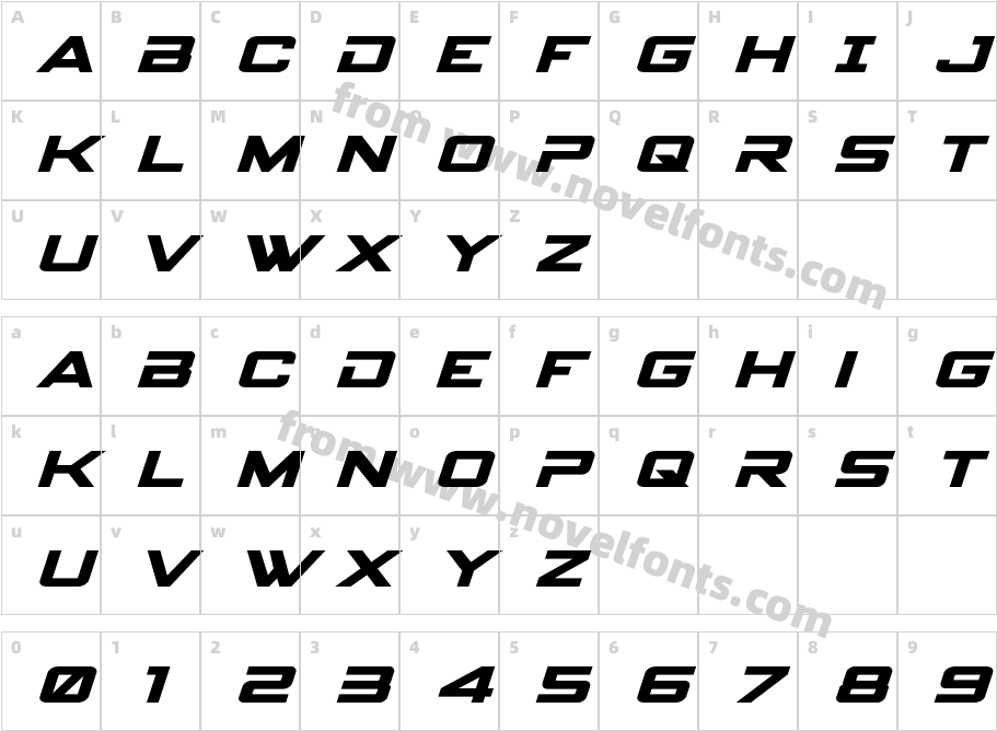 Spy Agency Expanded ItalicCharacter Map