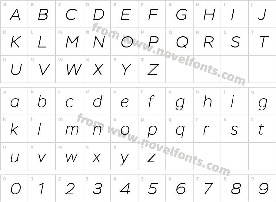 Stem Extra Light ItalicCharacter Map
